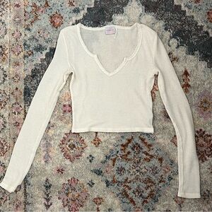 Out From Under Cream White Long Sleeve Crop Top Size Small